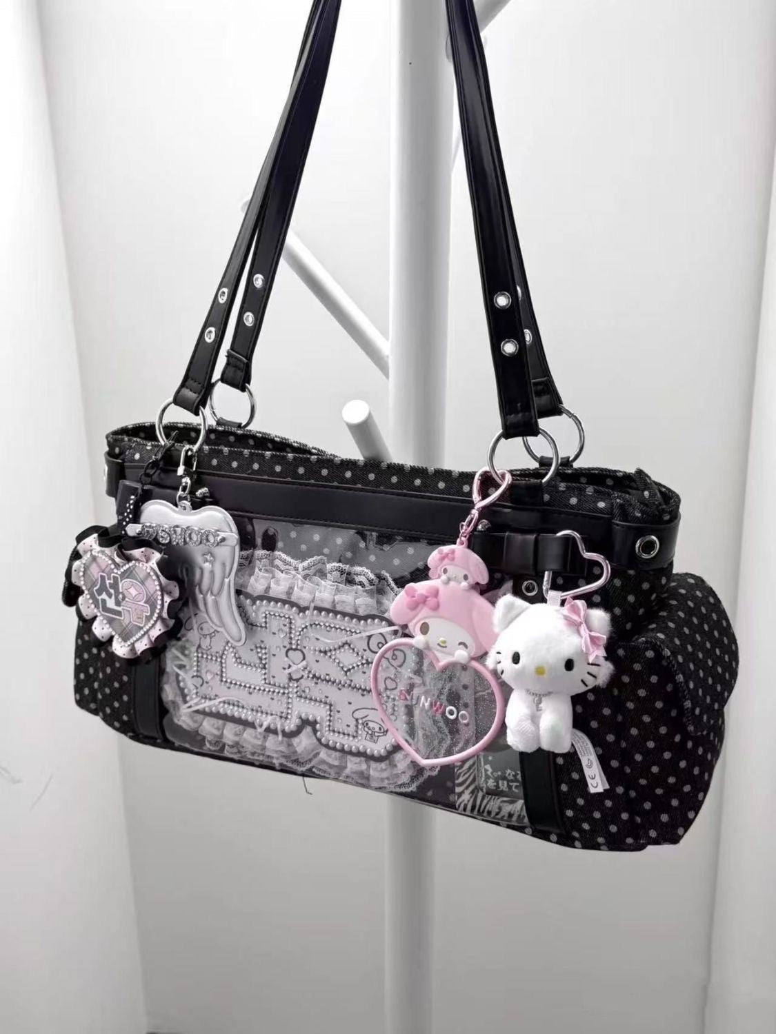 Polka Cute Idol Fan Decor Crossbody Bag