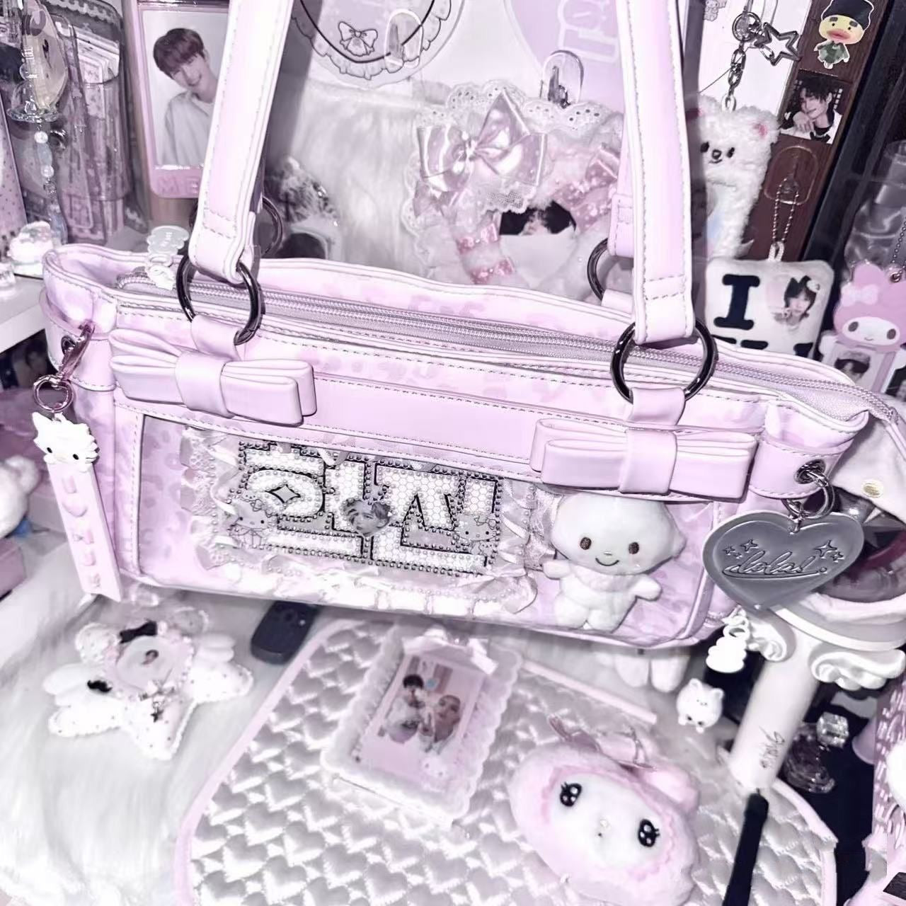 Polka Cute Idol Fan Decor Crossbody Bag