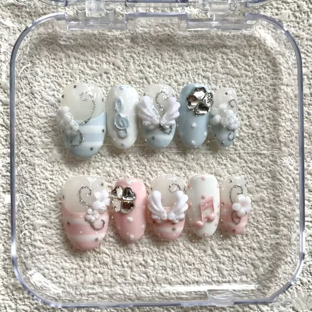 Vintage Mint Music Note Press-On Nails