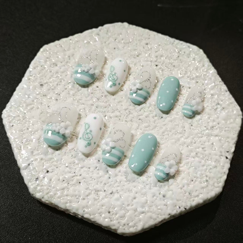 Mint Blue Music Note Press-On Nails