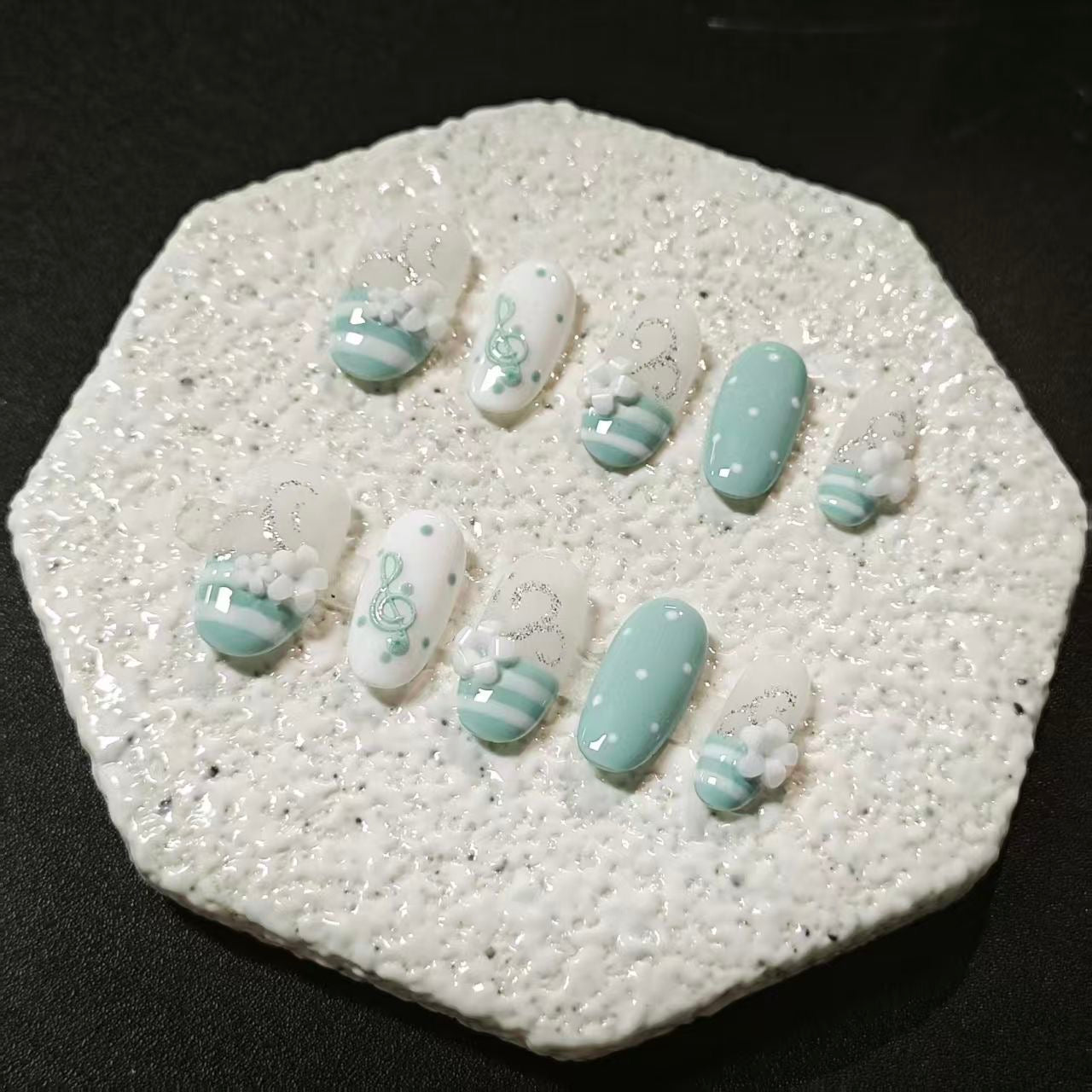 Mint Blue Music Note Press-On Nails