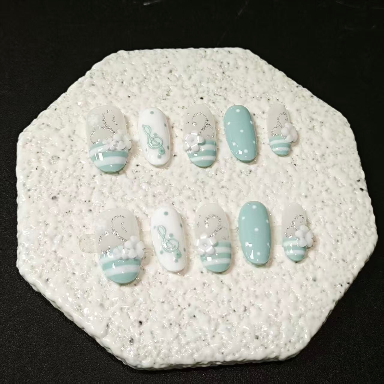 Mint Blue Music Note Press-On Nails