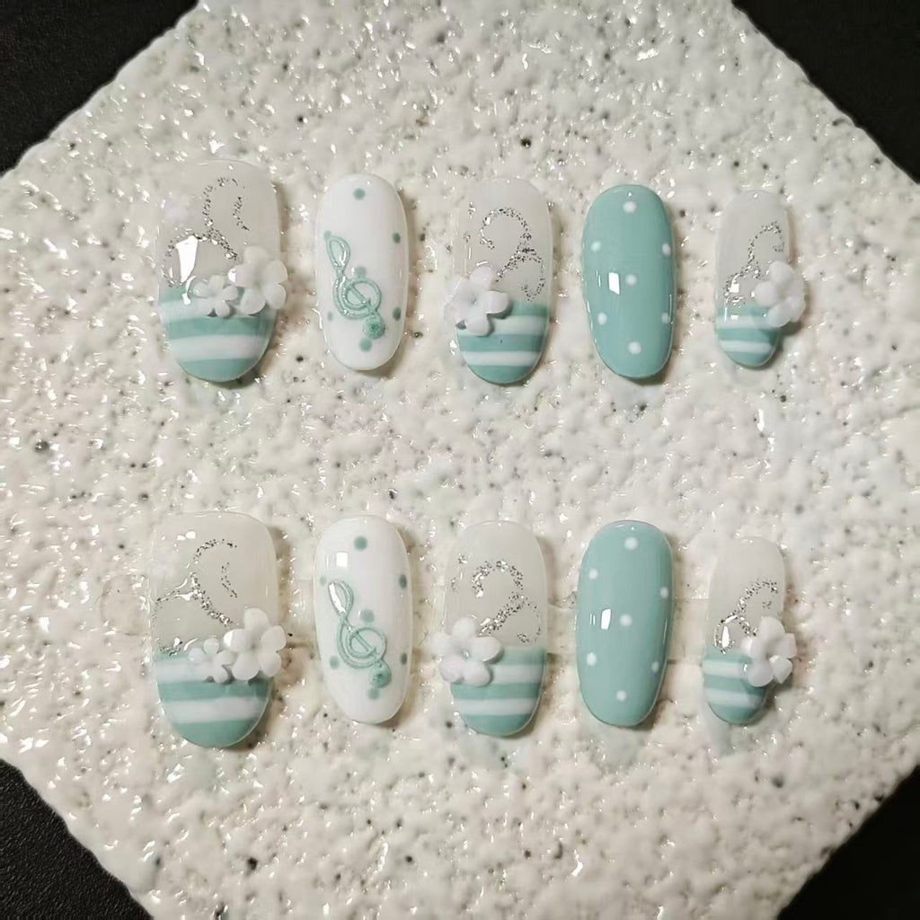 Mint Blue Music Note Press-On Nails