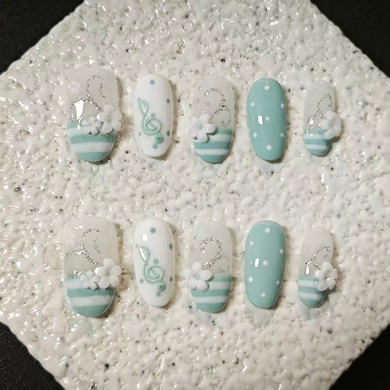 Mint Blue Music Note Press-On Nails